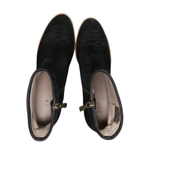 Hinge Shoes Womens 7.5 Booties Western Leather Black Stack Heel Embroidered Zip - Picture 15 of 15